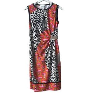 Joseph Ribkoff Orange and animal Print Sleeveless Bodycon Dress Size 4 NWT